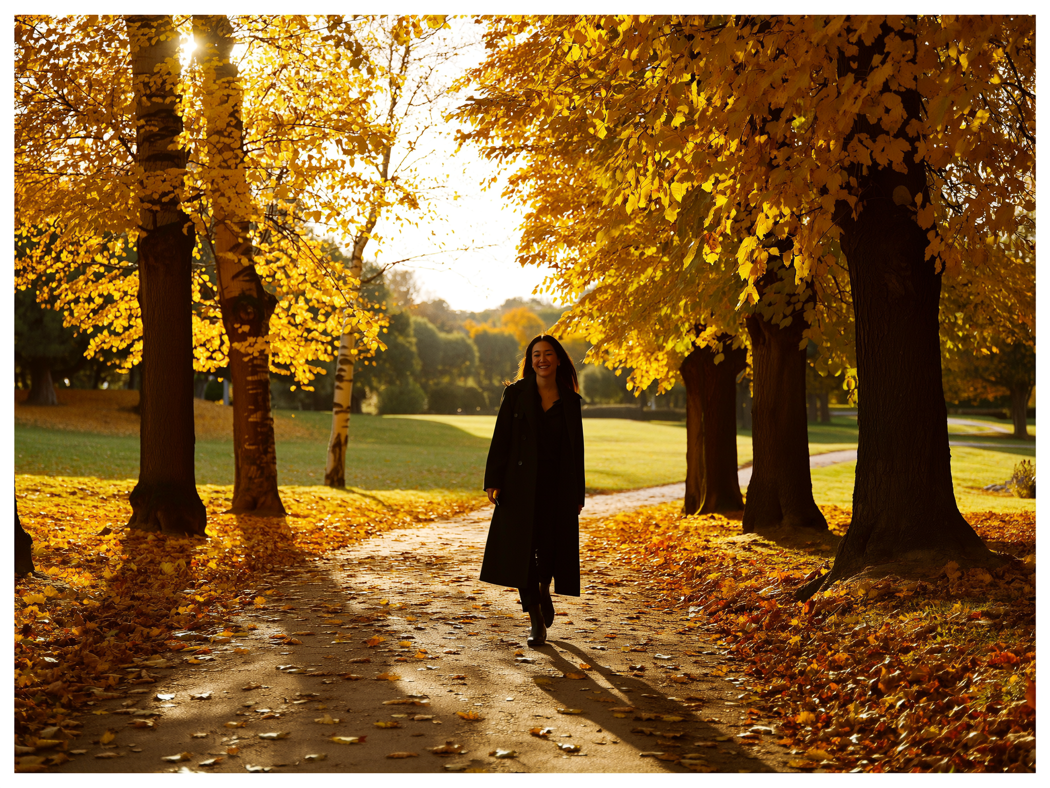 Mujer caminando en un sendero otoñal, simbolizando el camino hacia la sanación y nuevos comienzos