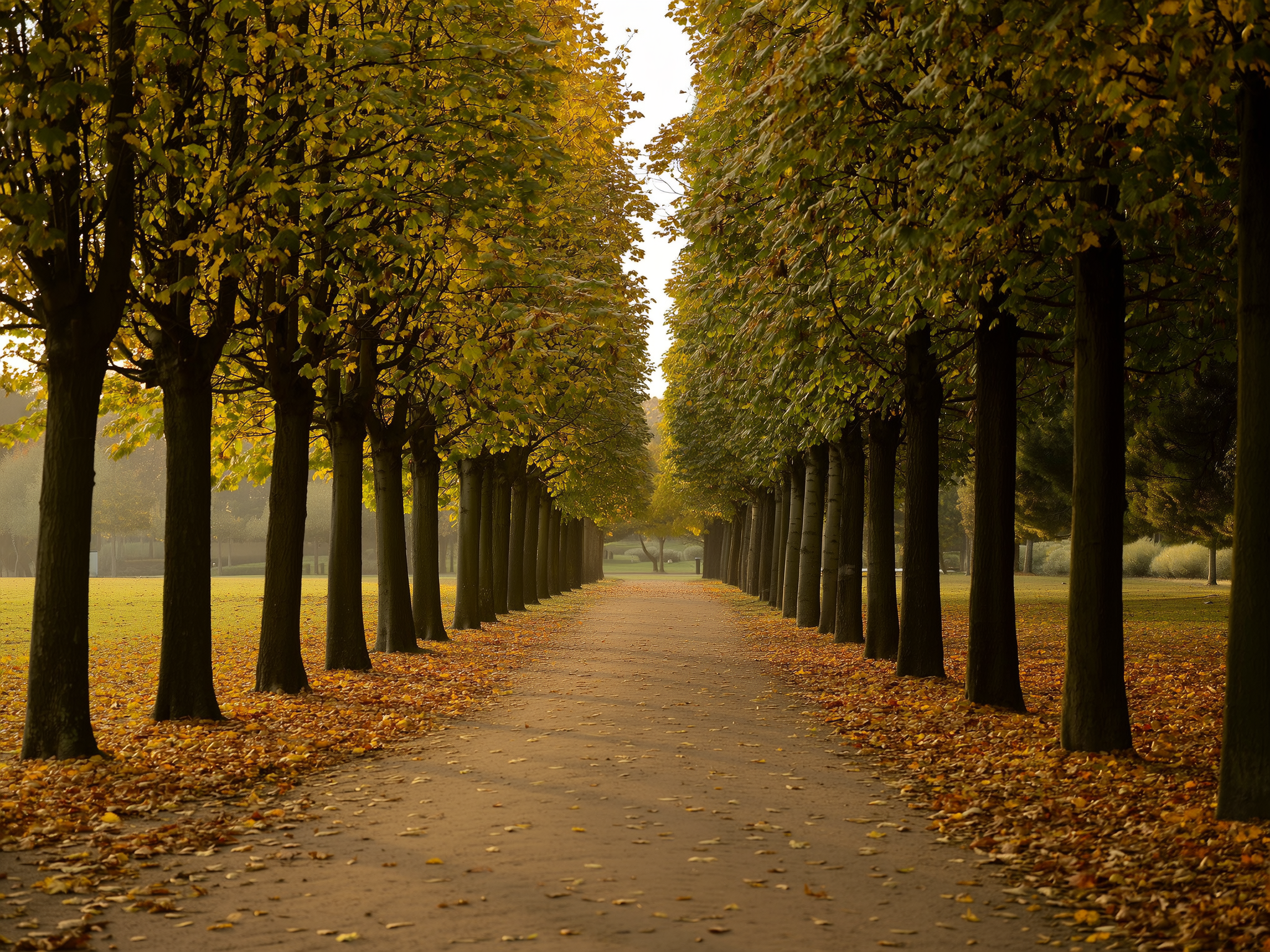 Sendero sereno entre árboles en otoño, representando el camino del duelo como un proceso de transición