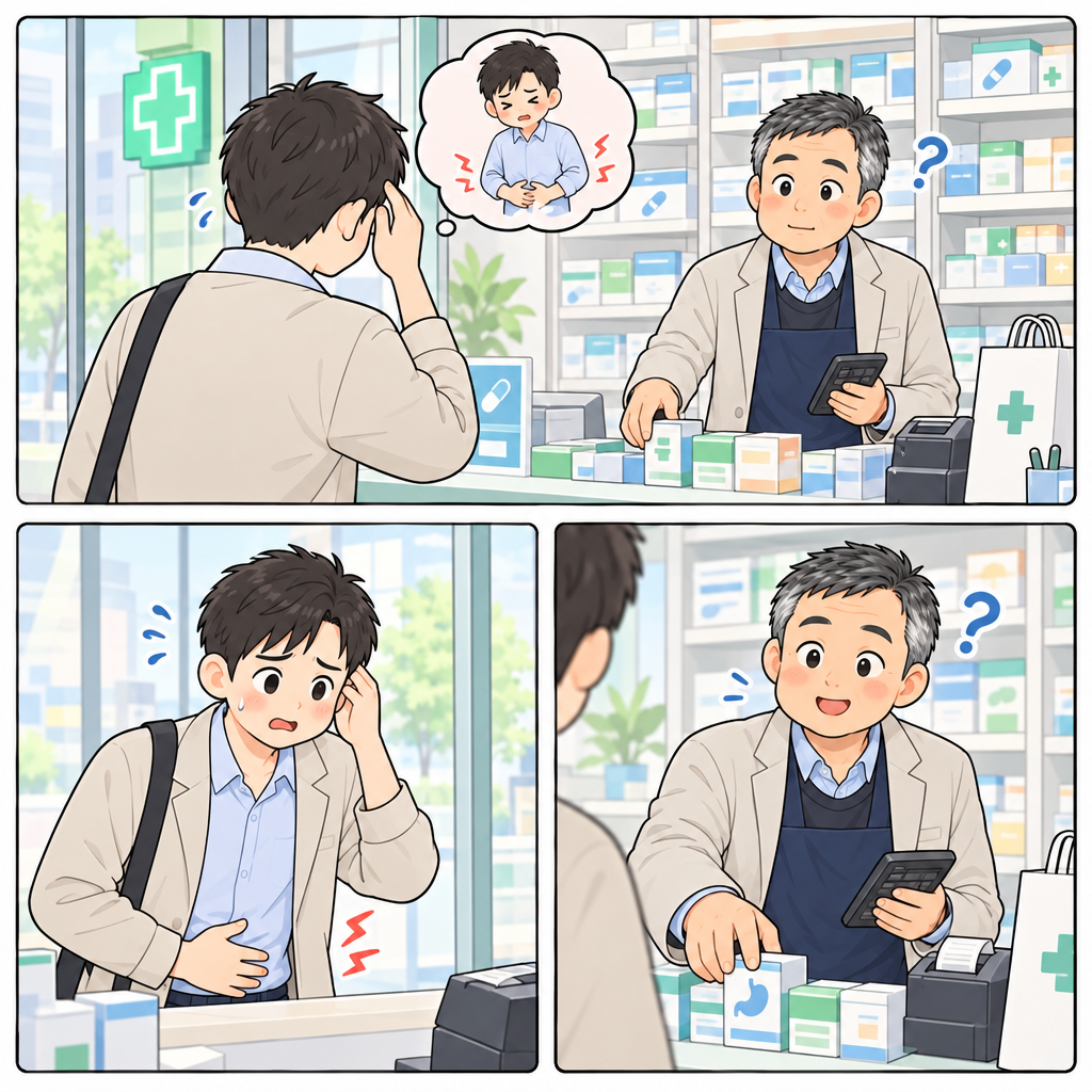 준은 긴장해서 ‘我很疼’처럼 말하고, 머리 대신 배가 아픈 사람으로 전달된다. 말이 조금만 어긋나도 약의 방향이 달라진다.