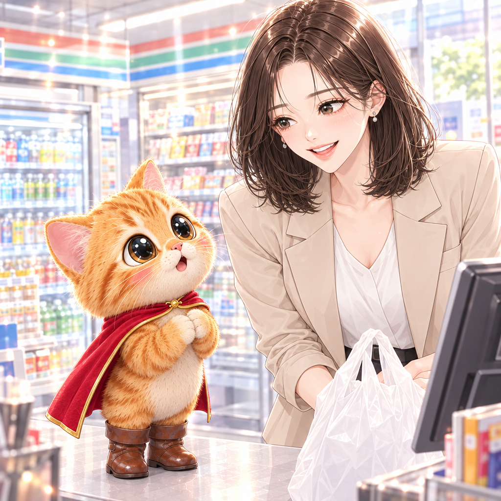 부츠는 봉투를 원한다는 뜻을 「お願いします」로 바로잡았습니다. 명사 뒤에 붙인 한마디가 엉킨 계산을 풀었습니다.