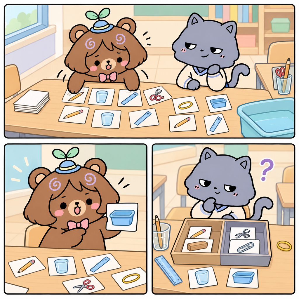 곰곰은 카드를 급히 나눴다. 모양이 있고 공간을 차지하는 물건은 물체다.