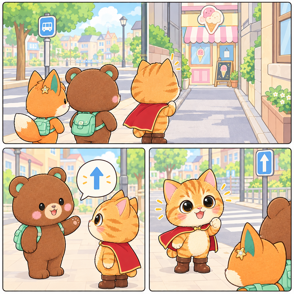ブーツはまっすぐを右と間違え、行き止まりに来た。まっすぐは曲がらずに進む「직진」という意味だ。
