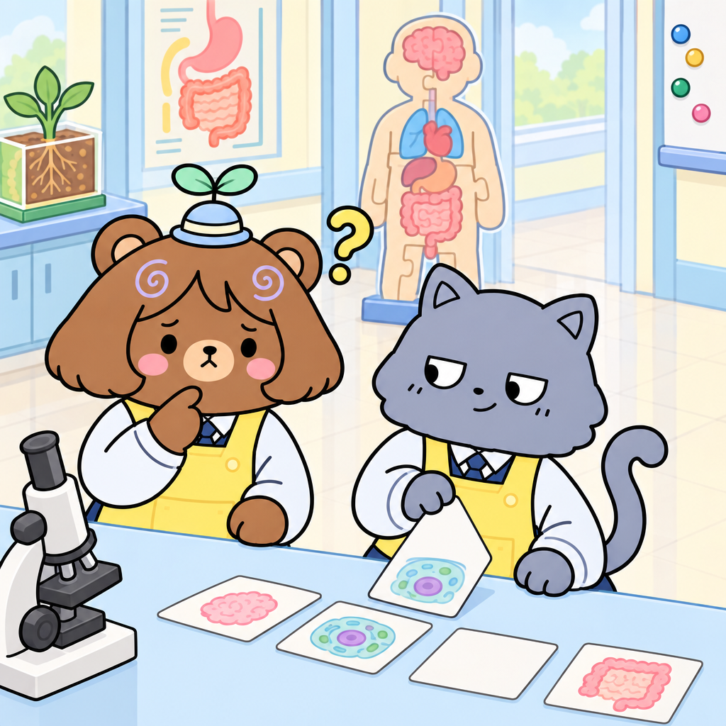 냥냥이 작은 단계부터 큰 단계로 카드를 다시 놓자 사람 그림이 바로 섰다. 여러 기관계가 모여 독립적으로 살아가는 하나의 개체가 된다.