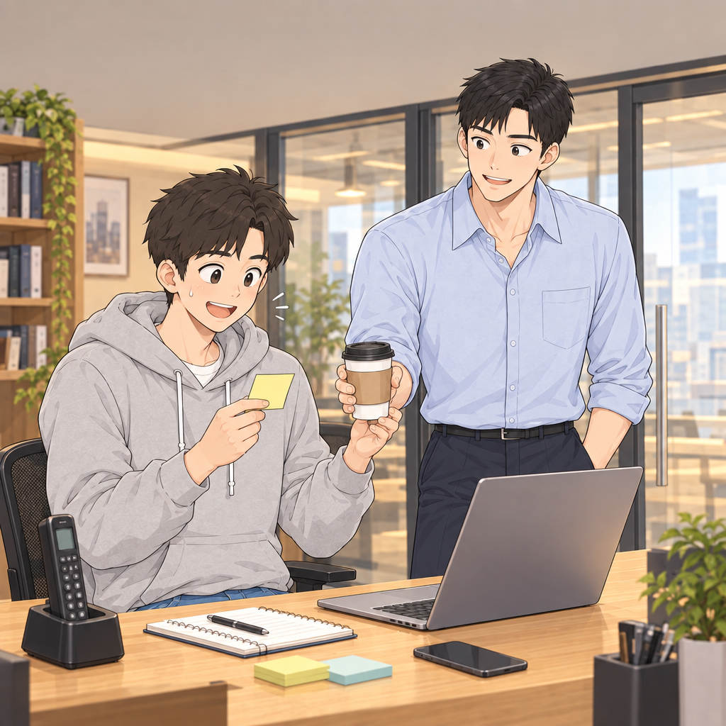 민재는 날짜·시간, 인원, 예약 부탁의 순서로 문장을 다시 세웁니다. 「予約をお願いしたいんですが」는 전화 예약을 부드럽게 시작하는 표현입니다.
