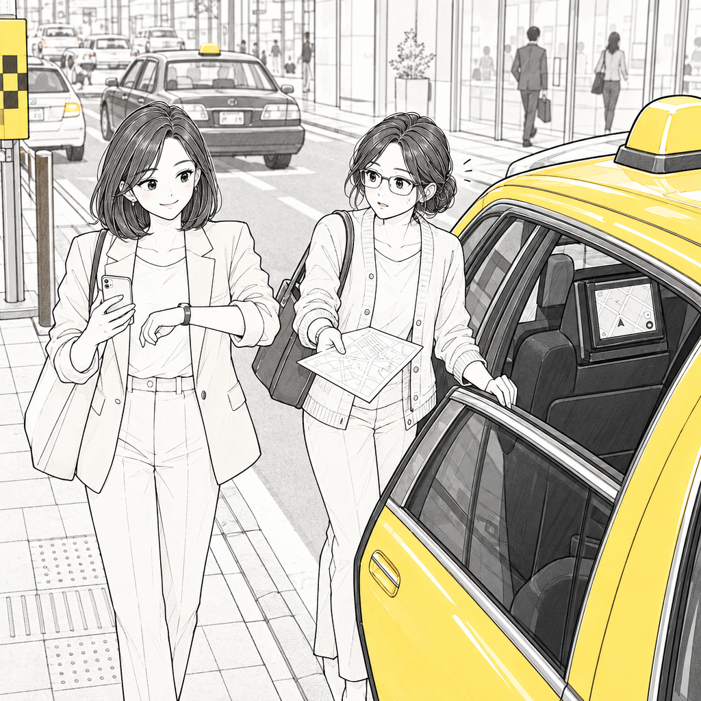 会議まで、あと五分。서연が先に乗り、하나はスマートフォンの地図を任されます。急ぐほど、目的地の最後の地点をはっきり示す必要があります。