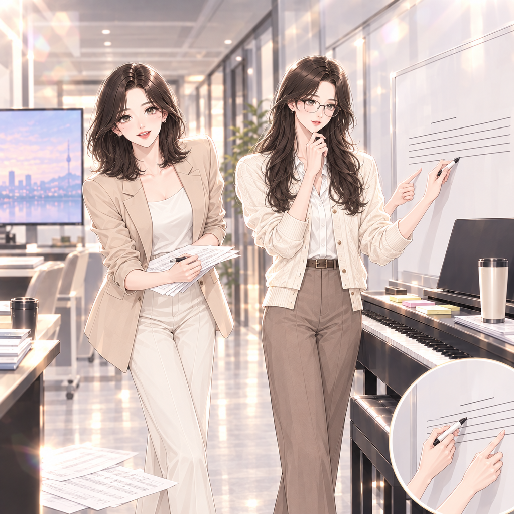 오선은 다섯 줄과 네 칸으로 이루어져 음의 높고 낮음을 보여 줍니다. 오선에 들어가지 못하는 음은 덧줄과 덧칸에 적습니다.