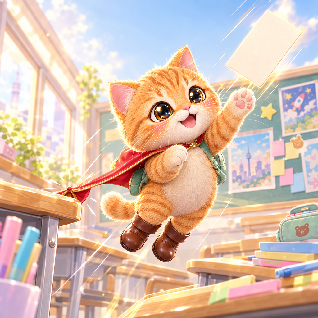 부츠는 꿈 카드에 しょうらい いしゃ に なりたい です라고 썼습니다. 그런데 망토가 걸리며 카드를 발표 게시판 쪽으로 날려 버렸습니다.