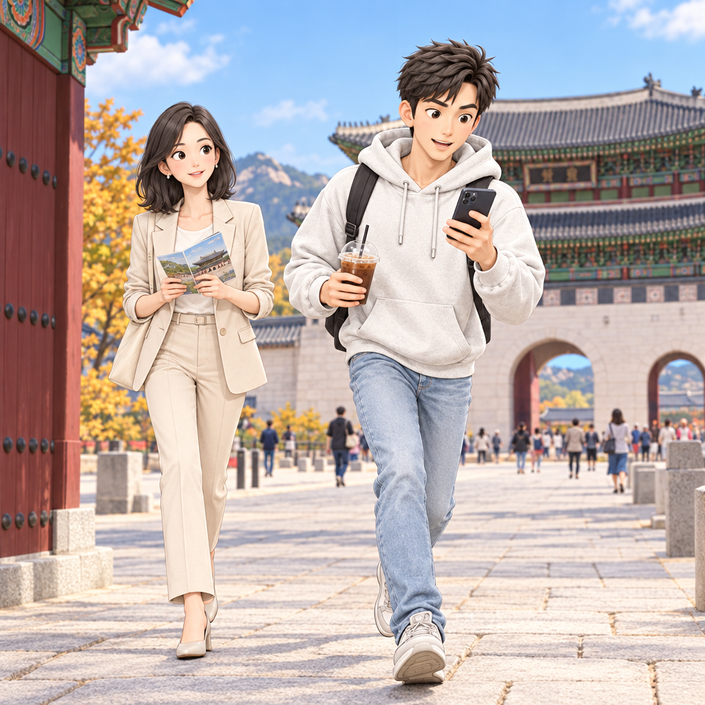 투자자용 산책 콘텐츠를 오늘 안에 올려야 해서 민재의 발걸음은 빠르다. 경복궁은 서울 종로구 사직로에 있는 조선 왕조의 법궁이다.