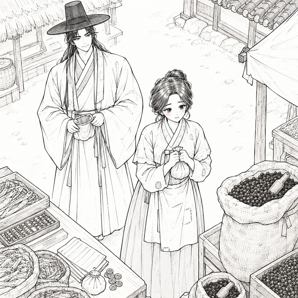 허생 아내가 약재값 앞에서 망설이고, 허생은 시장으로 향합니다. 수입품 값이 뛴 까닭은 외화를 사는 비용과 이어져 있습니다.
