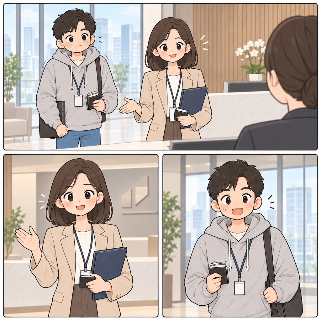 하나는 첫 대면 인사 뒤에 회사와 이름을 한 번에 붙입니다. 자기소개는 소속の 이름です 순서라서 듣는 사람도 누구인지 바로 파악할 수 있습니다.