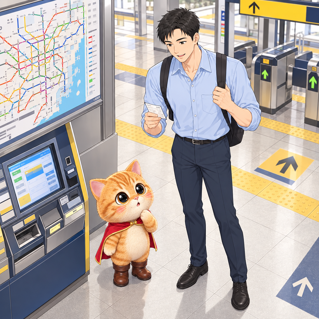 少し前、ブーツは切符を買う前に路線図の前で立ち止まりました。行き先を入れて「へはどう行きますか」と聞けば、複雑な路線図を一人で抱え込まずに済みます。