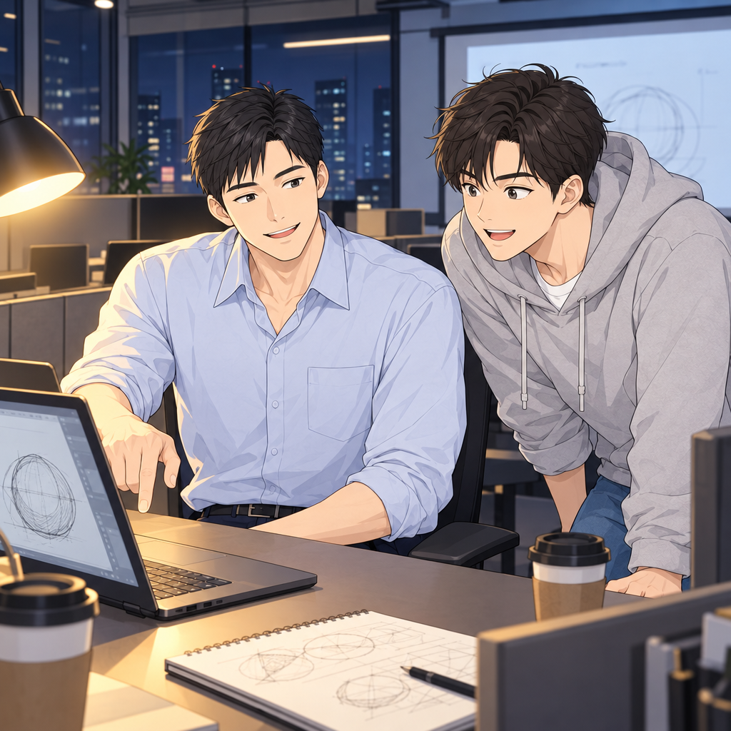 왼쪽에서 빛이 오는데 초안의 밝은 면은 오른쪽에 있었습니다. 밝은 면은 광원을 직접 마주한 쪽에 생깁니다.