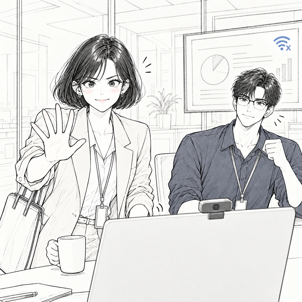 Mina resets the moment with a polite opening. The softened phrase lets her ask for the floor without forcing the room to stop.