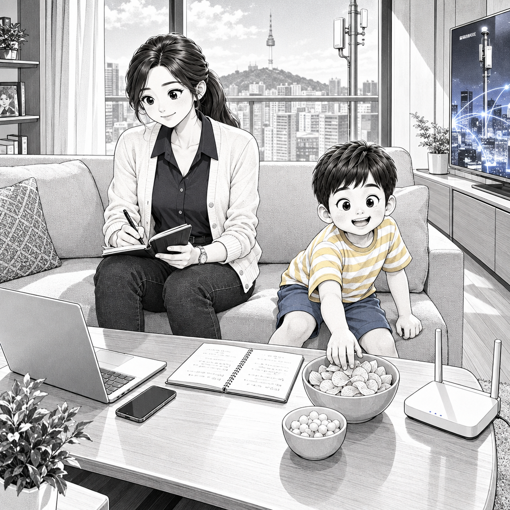 지윤은 발표 노트를 펼치고 유찬에게 5G의 뜻을 묻습니다. 5G는 2018년부터 채용된 무선 네트워크 기술입니다.