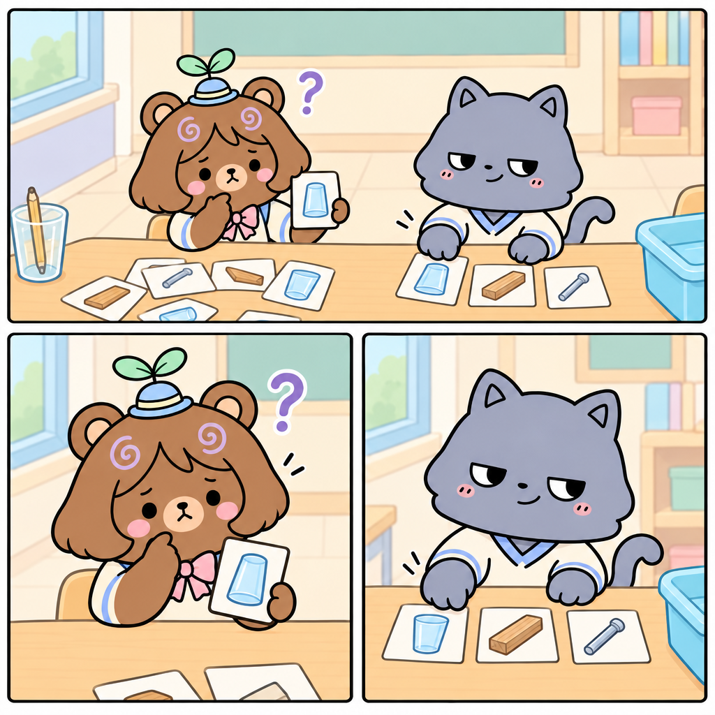 카드가 물체와 물질로 나뉘었다. 물건 이름과 재료 이름은 서로 다르다.
