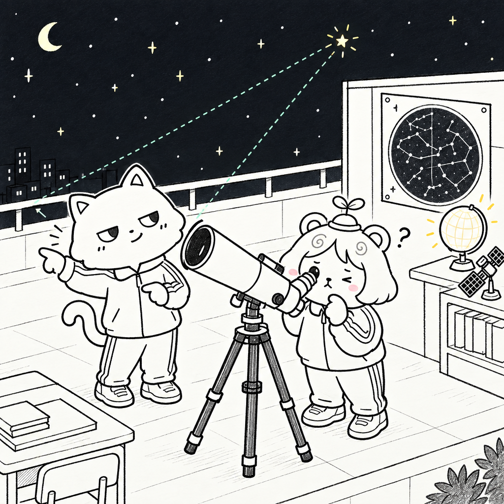 같은 별을 다른 위치에서 보면 겉보기 방향이 달라진다. 그 방향 차이를 시차라고 부른다.