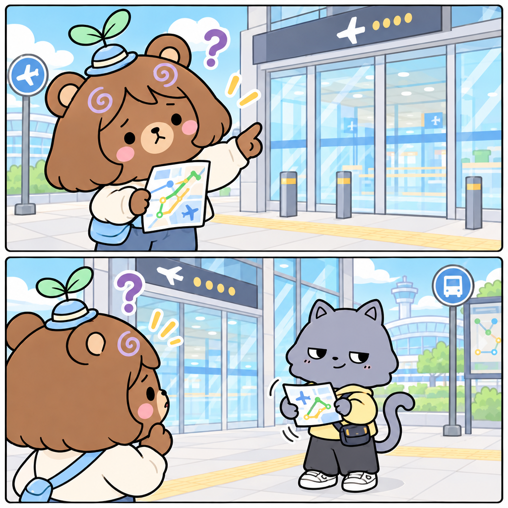 The airport is that way!