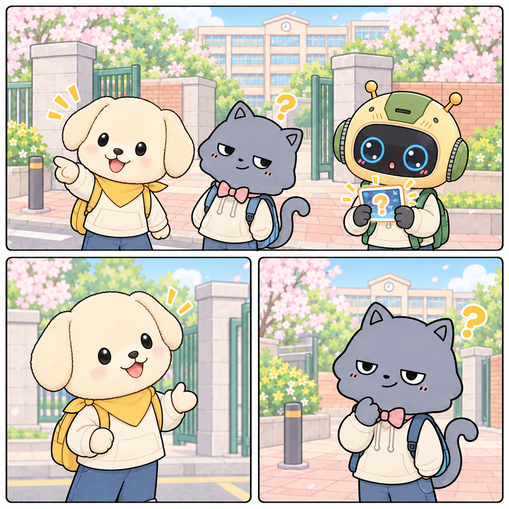 몽이 asks where the bus stop is, and where means 어디. The mission card changes the question into a useful travel pattern.