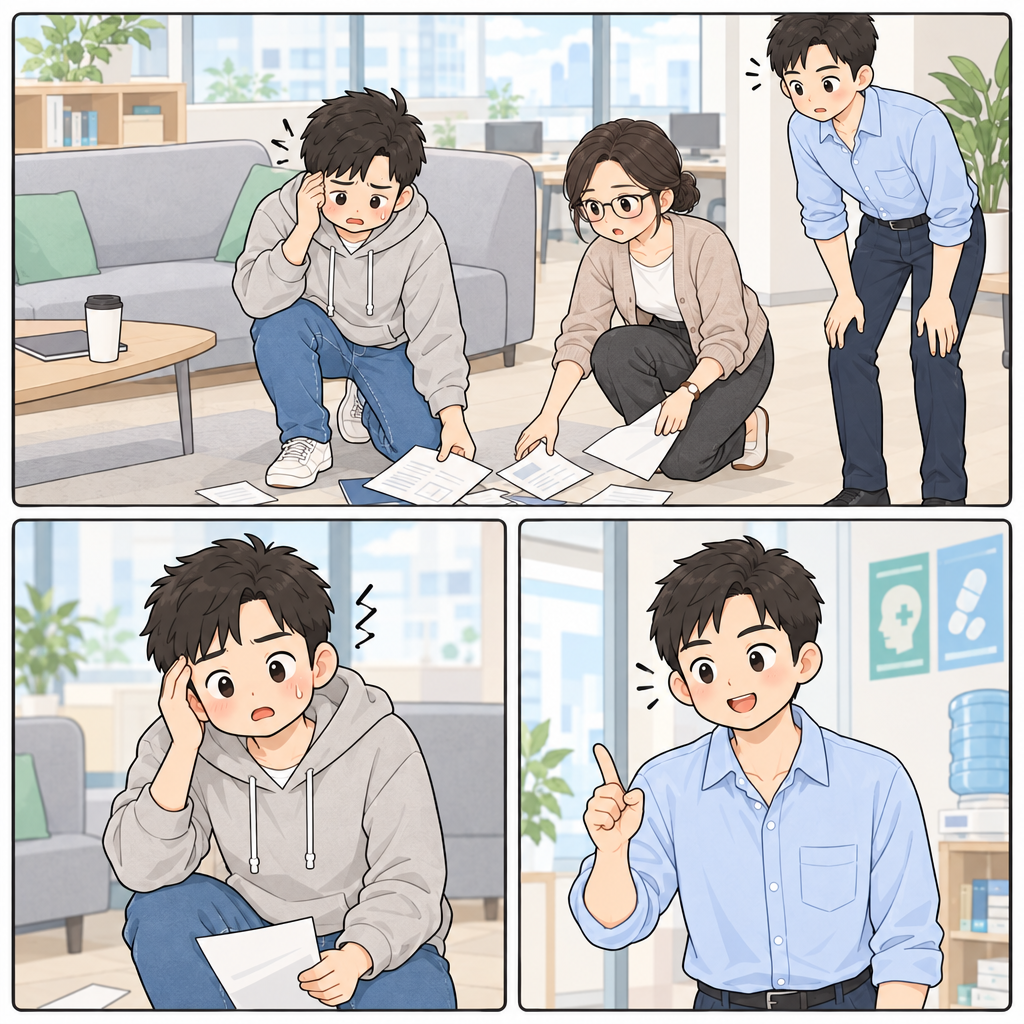発表まであと三十分、민재は頭を押さえながら書類を拾いました。頭の痛みを伝える基本形は、体の部位に「が」と「痛いです」を続けます。