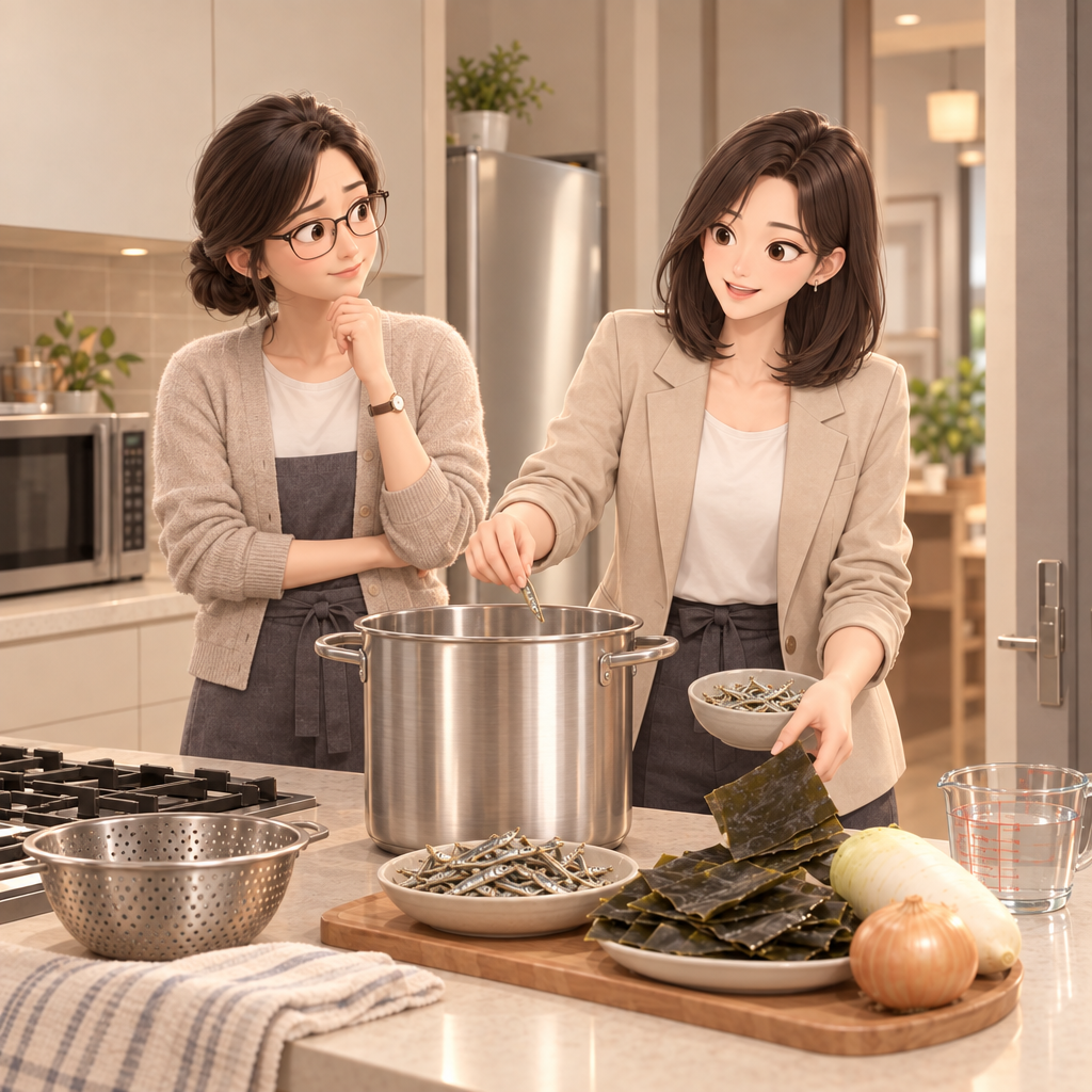 다시마의 감칠맛 성분인 글루탐산은 멸치의 맛 성분과 만나 상승 효과를 낸다. 그래서 두 재료는 밑국물의 바탕을 함께 만든다.