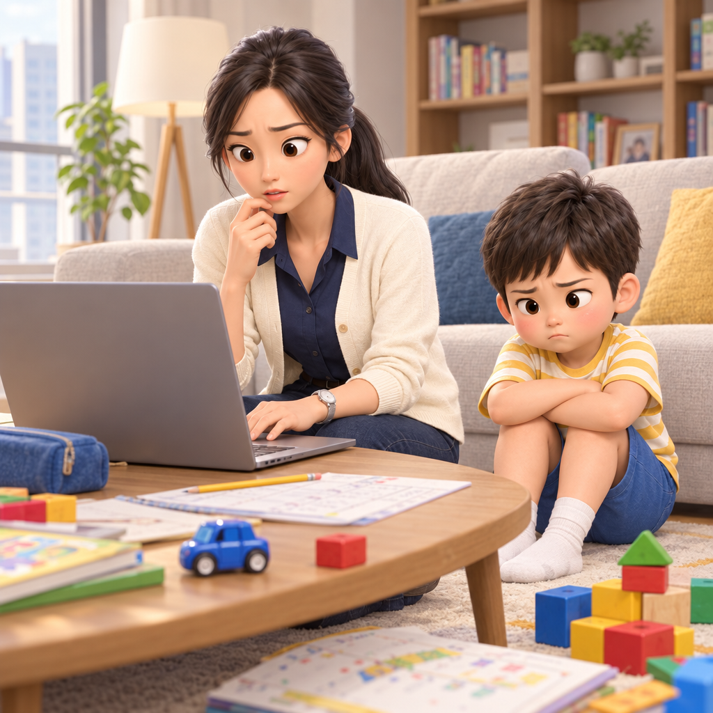 몇 시간 전, 지윤은 집에서 유찬이 숙제 그림 파일을 못 찾자 노트북부터 뒤지기 시작했다.
