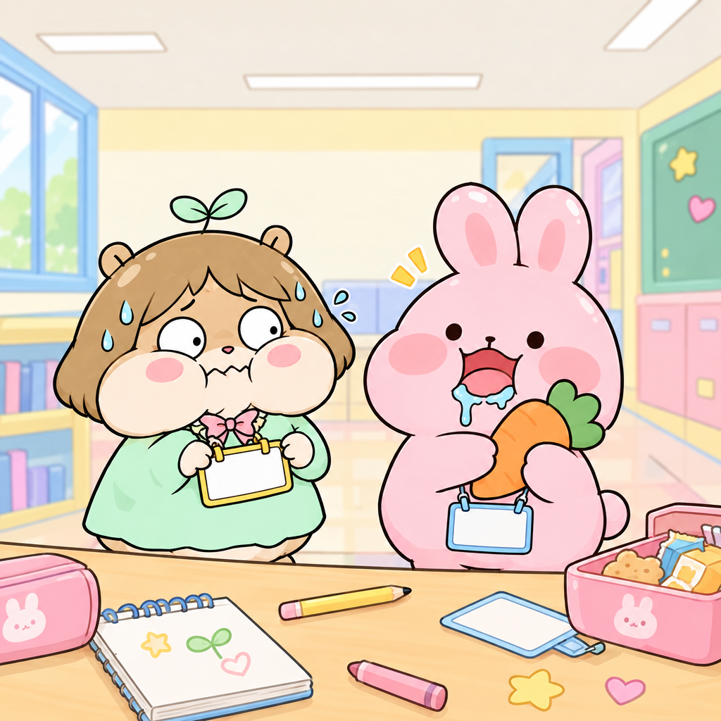 콩이는 ‘너’에서 ㅓ를 ㅏ로 잘못 찾았다. 그래서 이름표가 엉뚱하게 바뀌었다.
