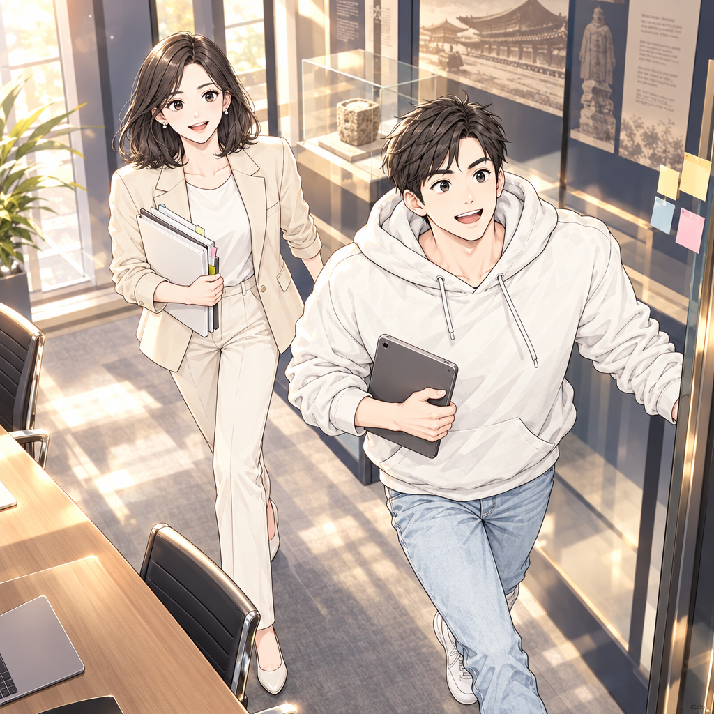 발표를 앞둔 민재는 자료를 대충 넘기려 했다. 훈민정음은 세종이 창제한 문자의 명칭이자 책 제목이며, 뜻은 ‘백성을 가르치는 바른 소리’다.