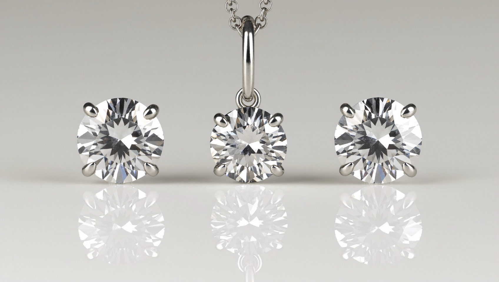 Lightbox-style fashion lab-grown diamond earrings and pendant