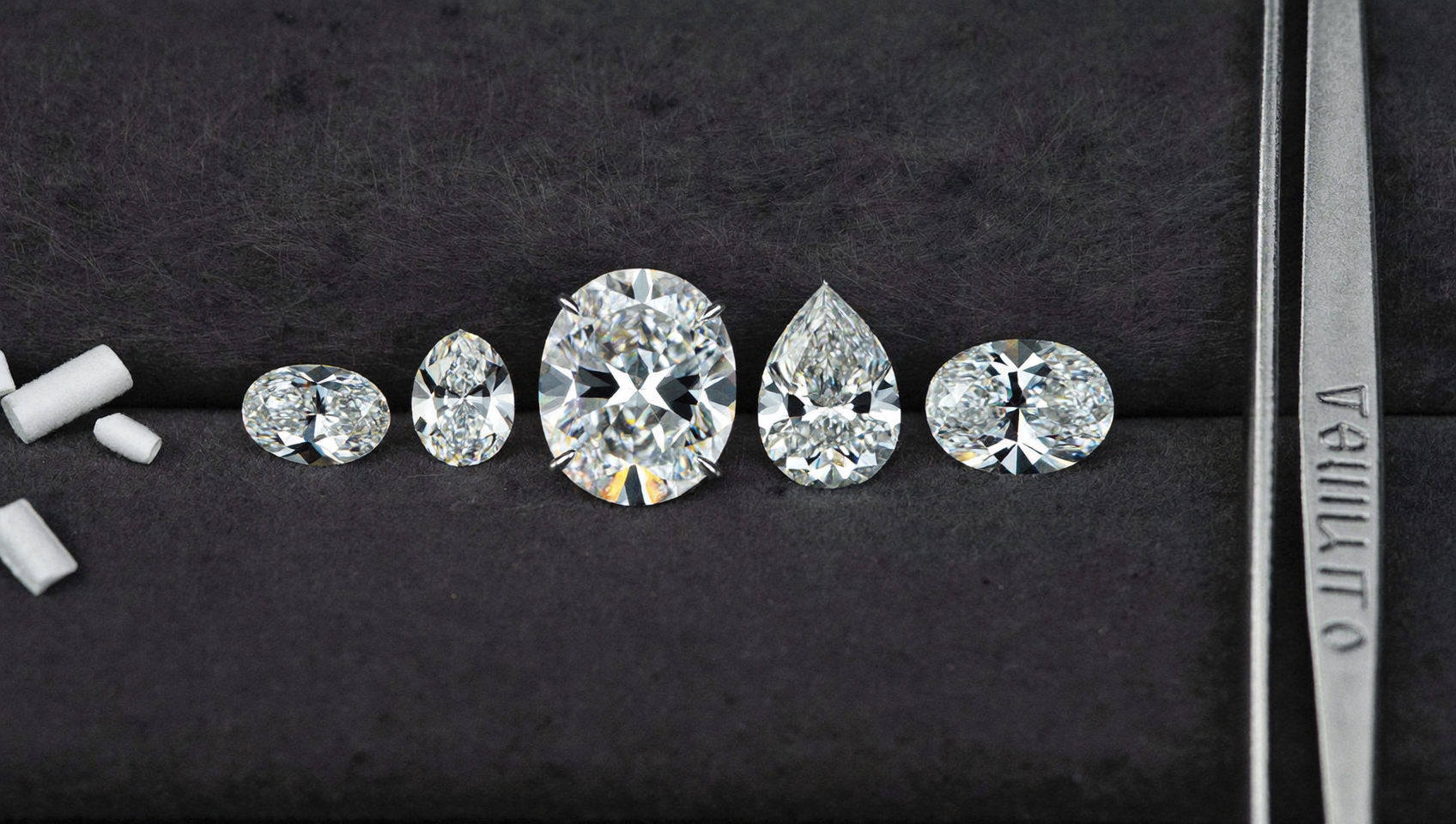 Seven carat lab-grown diamonds in different shapes and quality grades