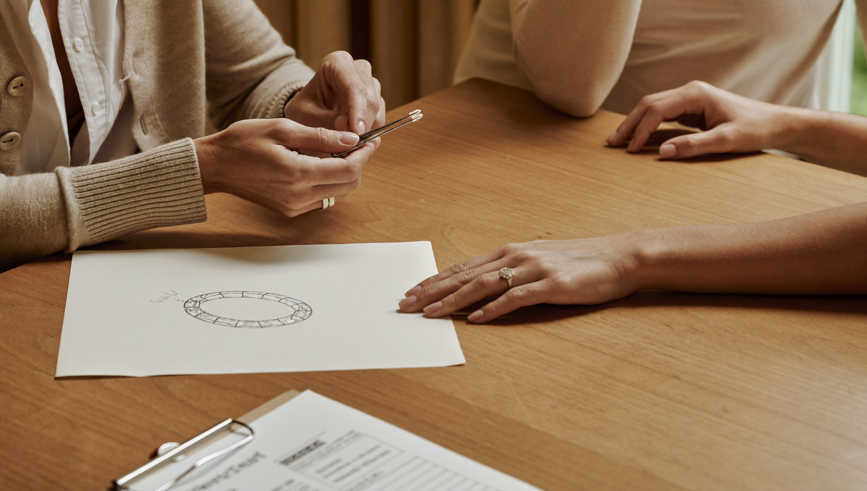 Bridal buyer comparing lab-grown diamond specs before custom setting