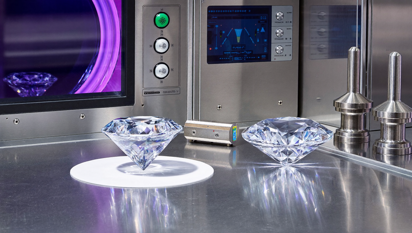 CVD and HPHT lab-grown diamond methods compared on a lab bench