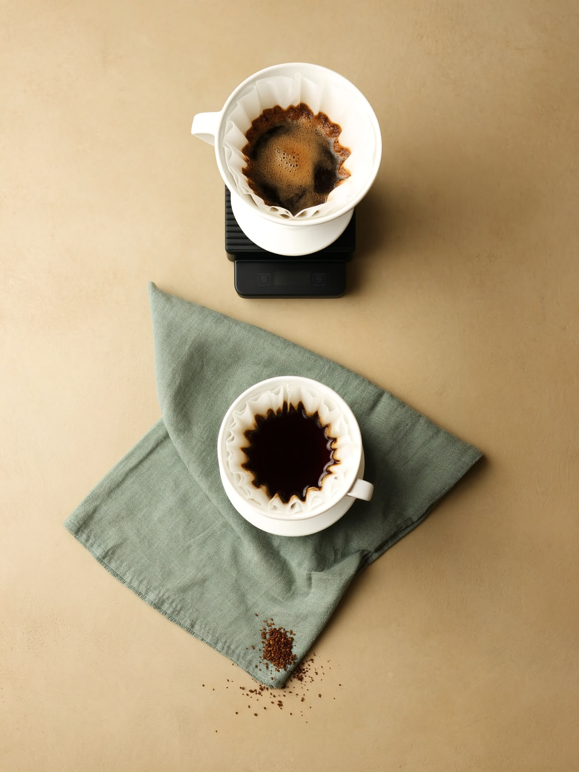 Preparación V60 — flat lay