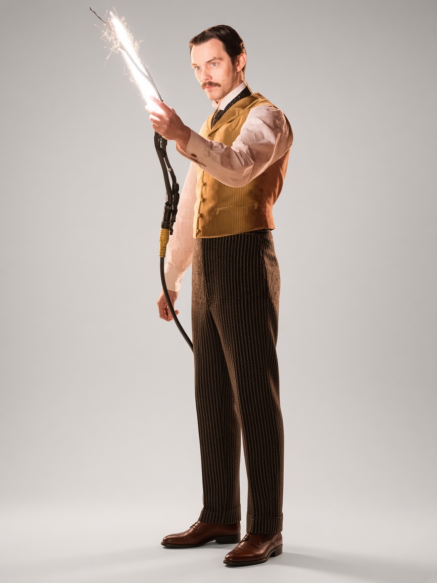 Nikolas Tesla, full-body portrait