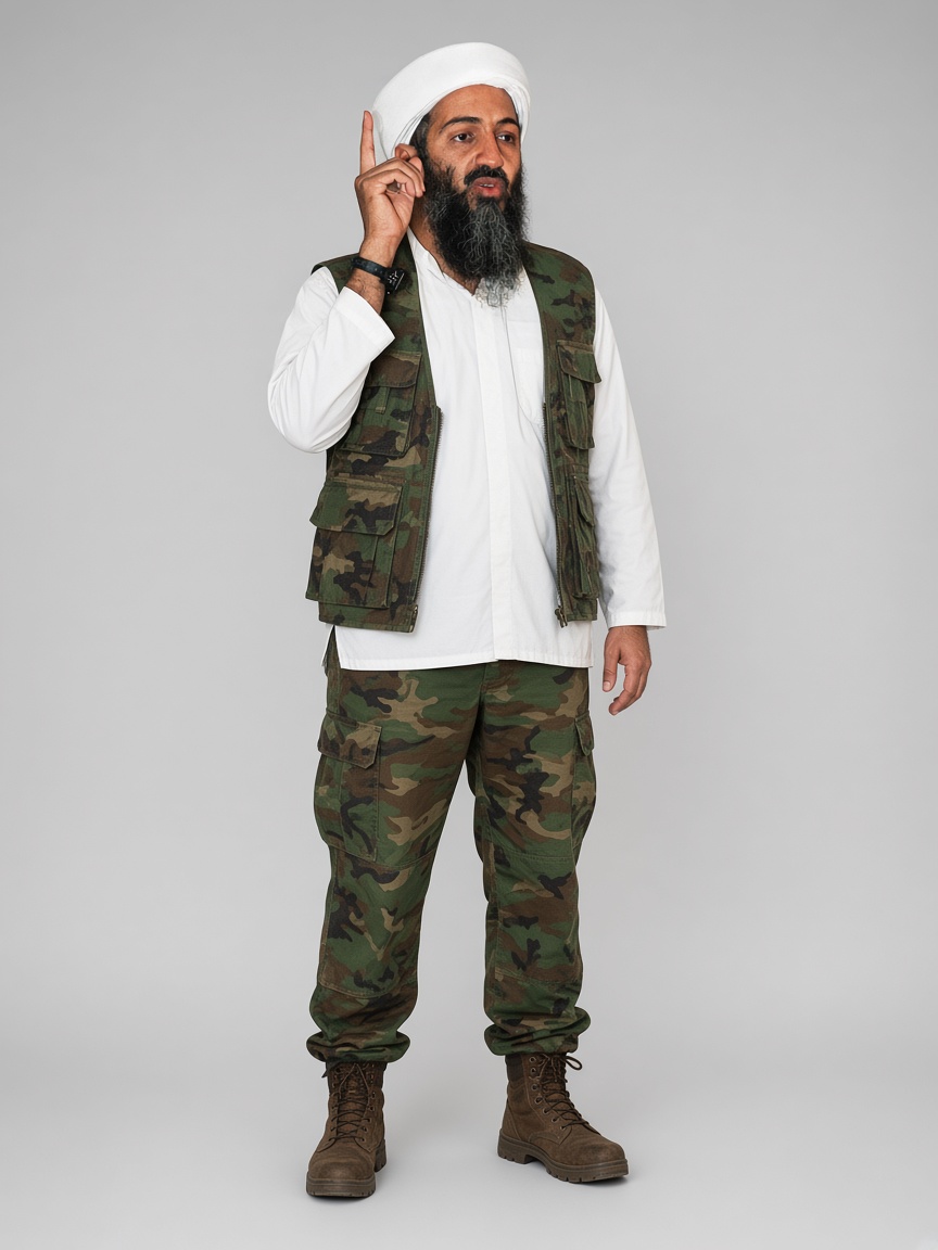 Bin Laden, full-body portrait