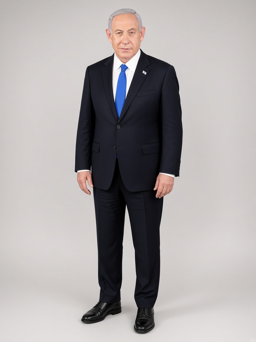 Benjamin Netanyahu, full-body portrait