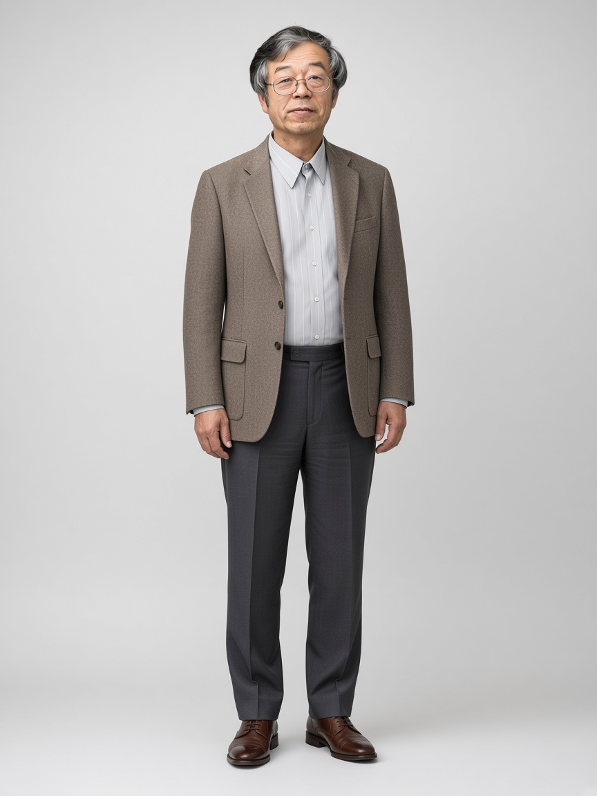Satoshi Nakamoto, full-body portrait