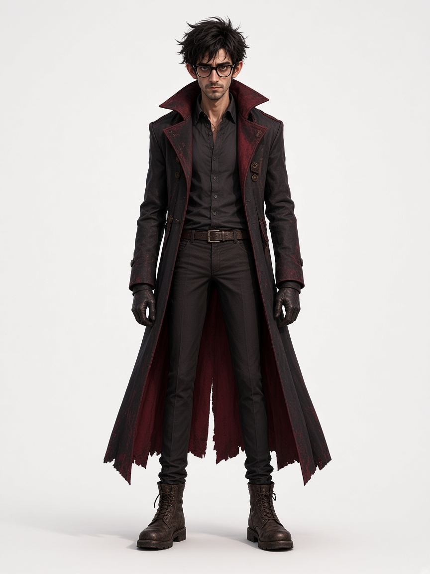 Unemployed Supervillain, full-body portrait