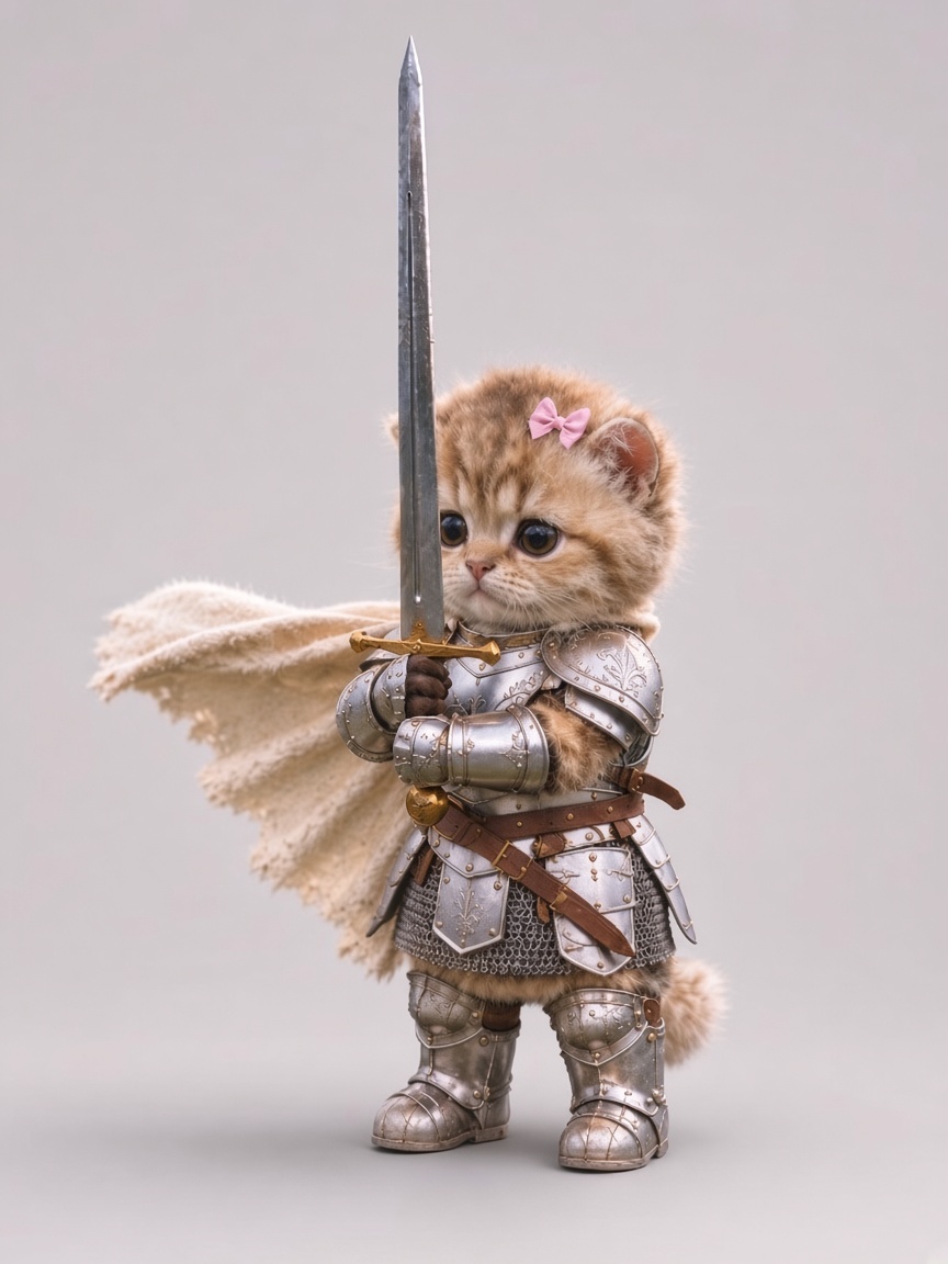 Knight Cat, full-body portrait