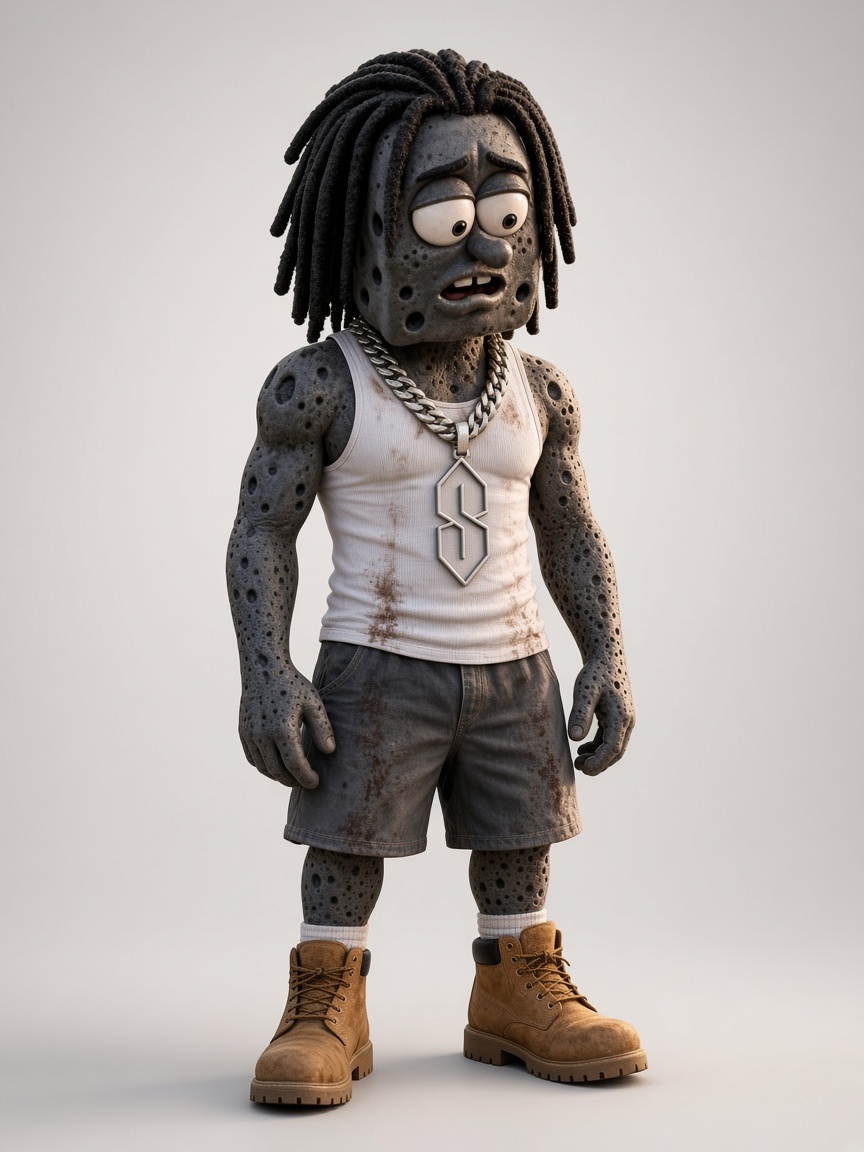 Spongecuh, full-body portrait
