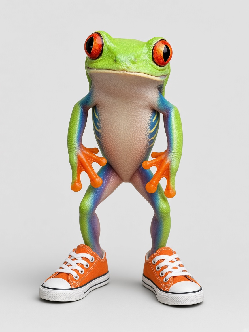 red eyed tree frog, full-body portrait