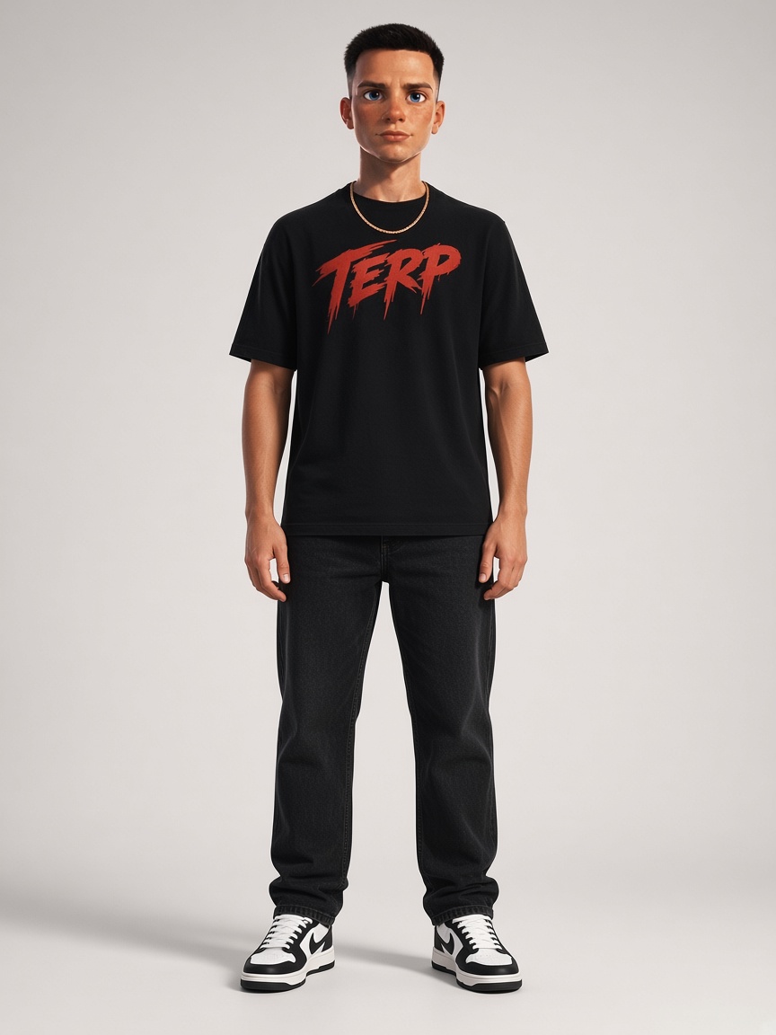 TerpBot, full-body portrait