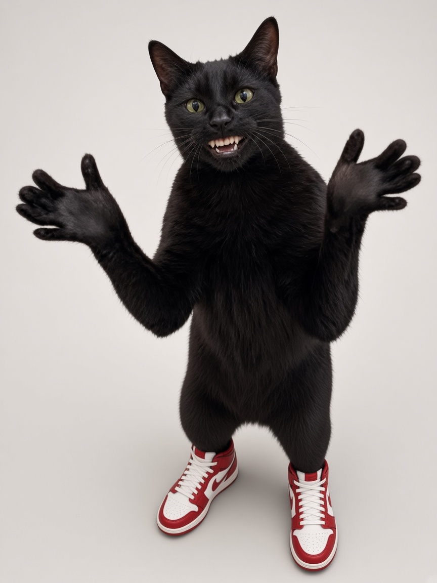 Clapping Cat, full-body portrait
