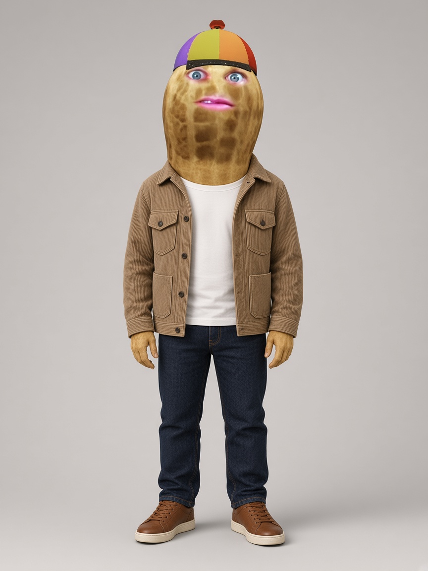 TheBurntPeanut, full-body portrait