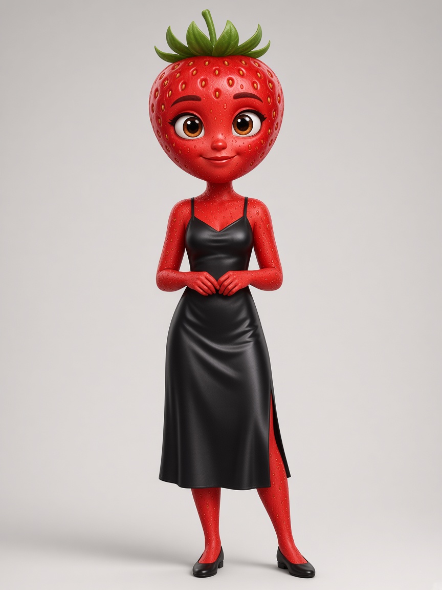 Strawberina, full-body portrait