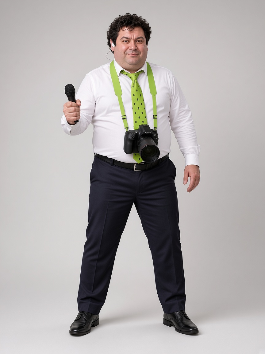The Mogul Reporter, full-body portrait