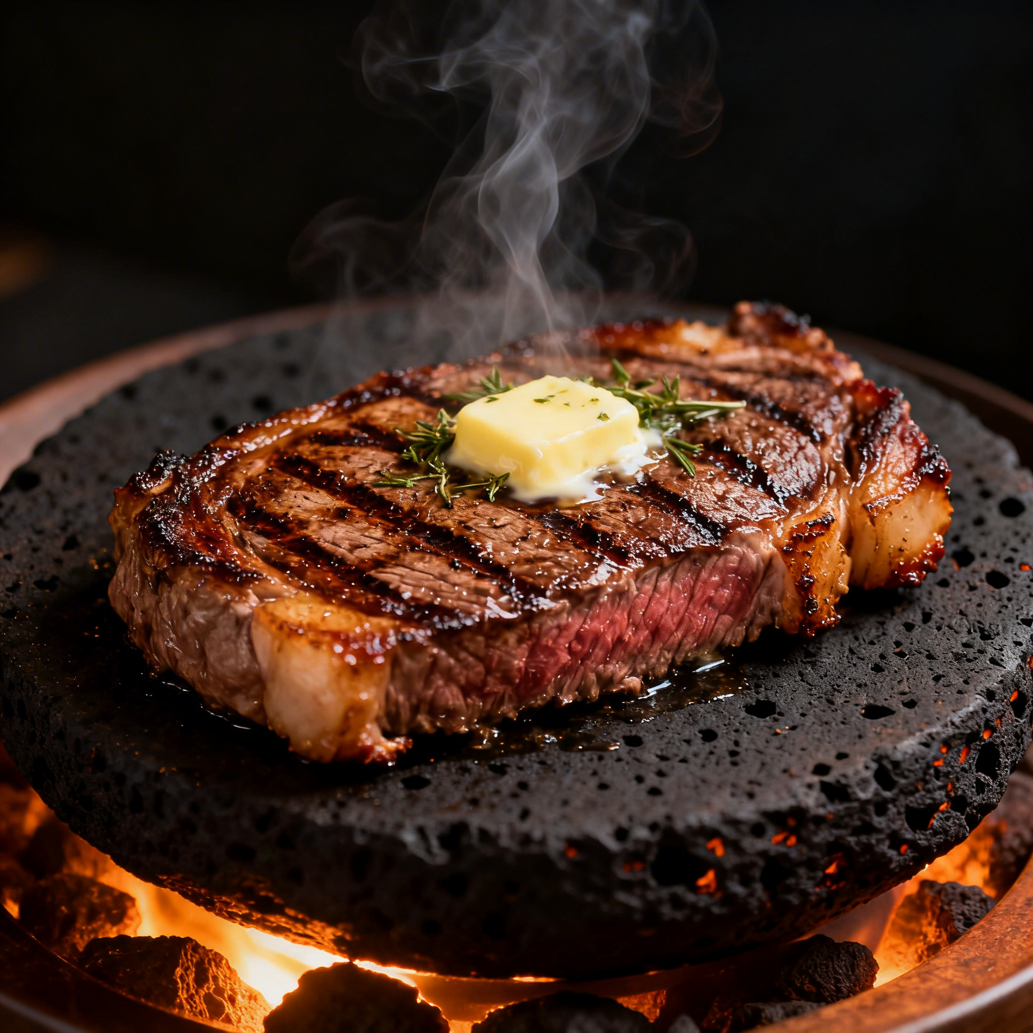 Wagyu on volcanic lava stone